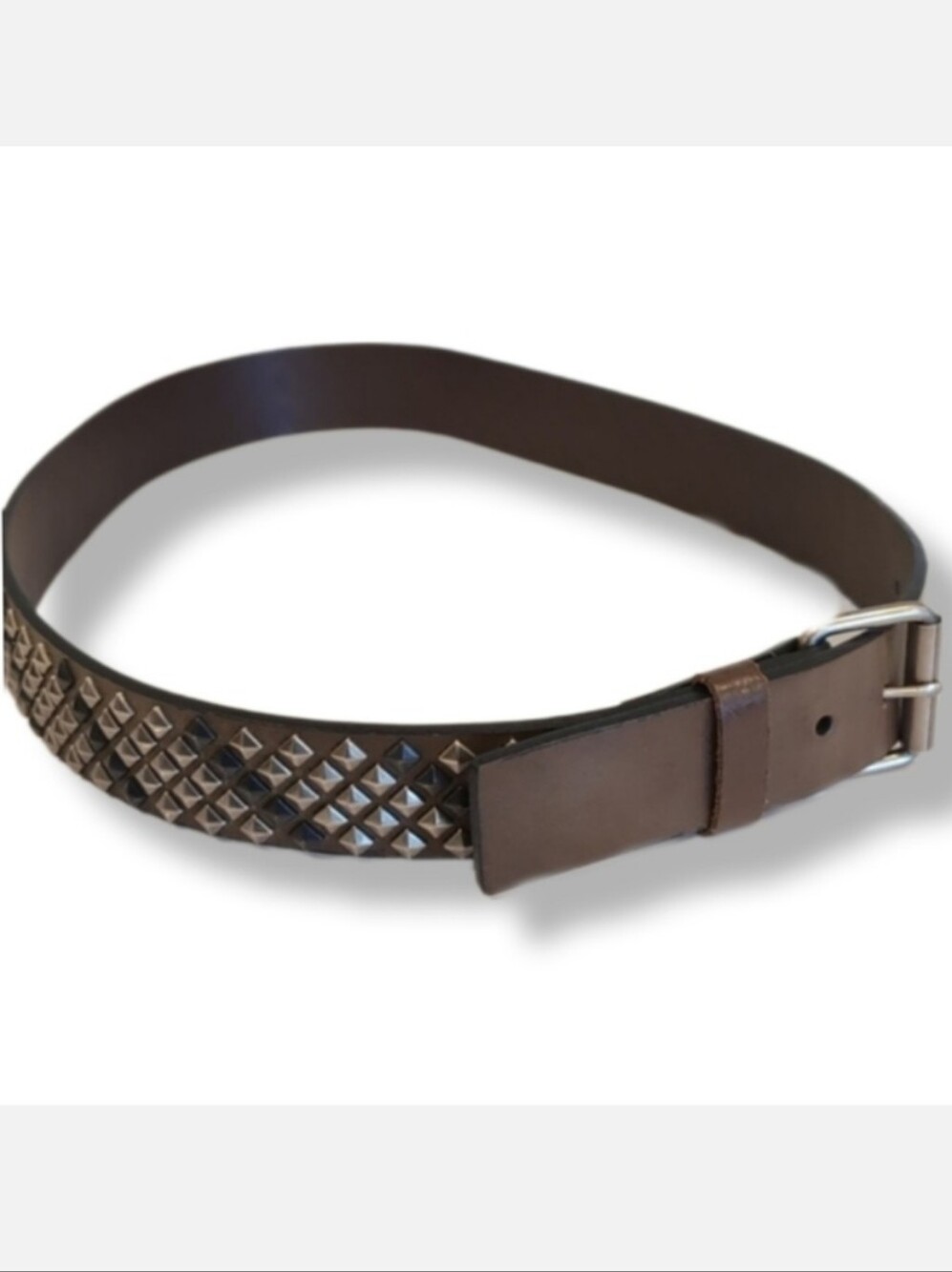 Kenneth Cole Studded Italian Leather Belt Mens Womens Unisex Wide 36/90 Brown